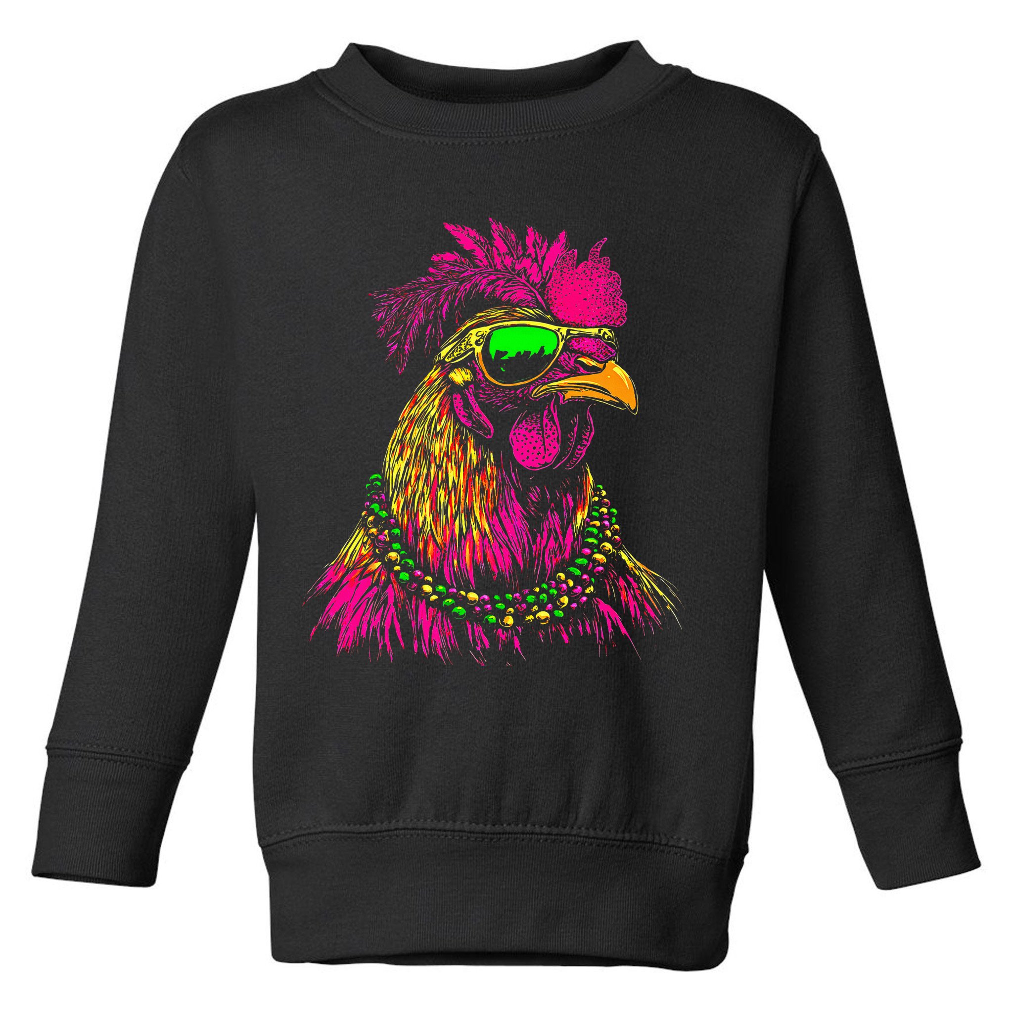 Mardi Gras Chicken Sunglasses Beads Farmer New Orleans Party Toddler Sweatshirt