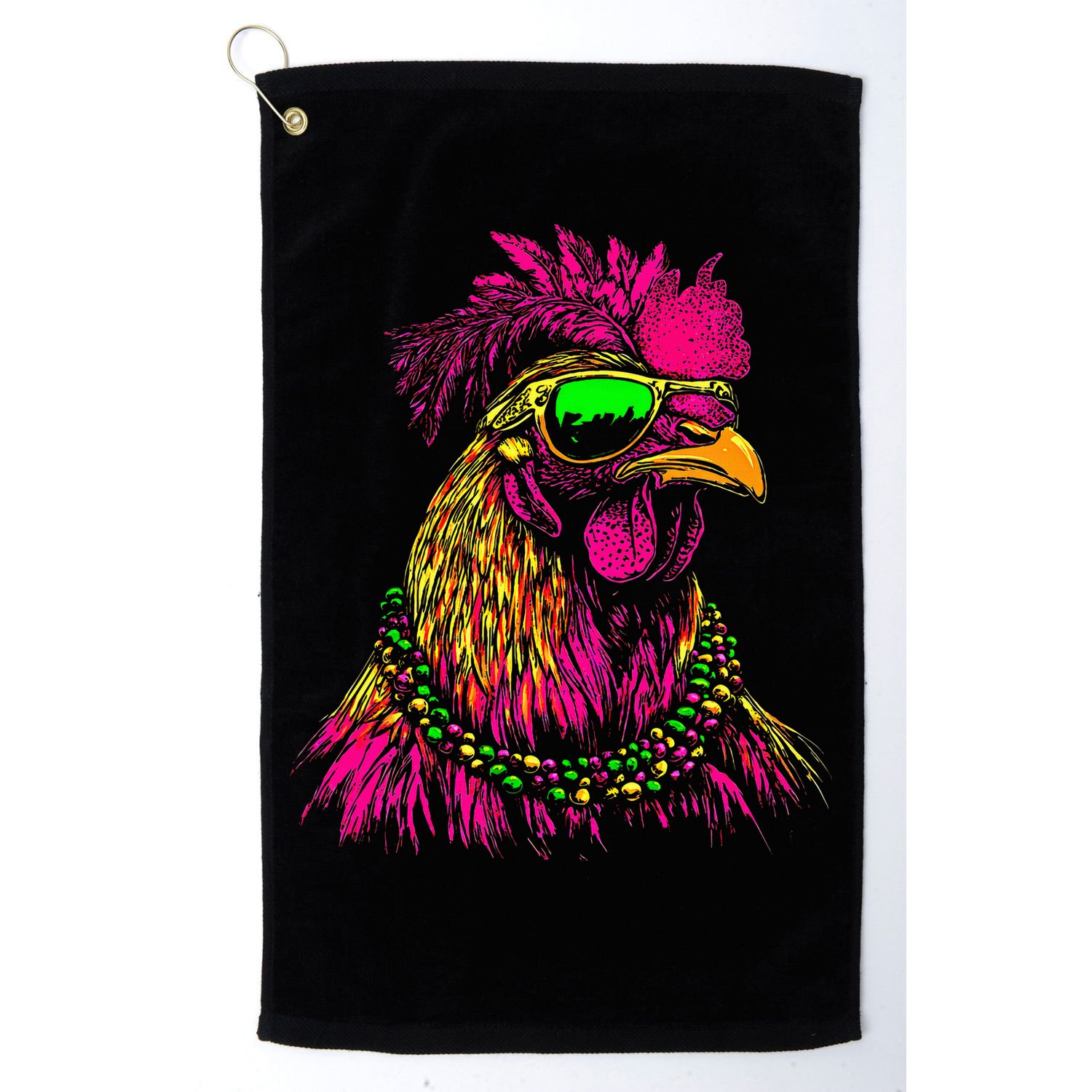 Mardi Gras Chicken Sunglasses Beads Farmer New Orleans Party Golf Towel