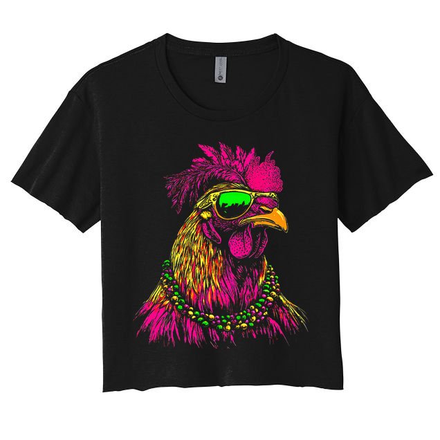 Mardi Gras Chicken Sunglasses Beads Farmer New Orleans Party Crop Top