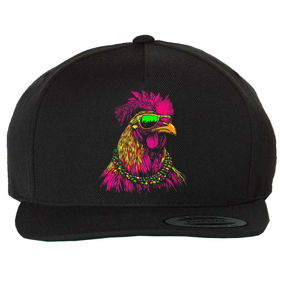 Mardi Gras Chicken Sunglasses Beads Farmer New Orleans Party Wool Snapback Cap