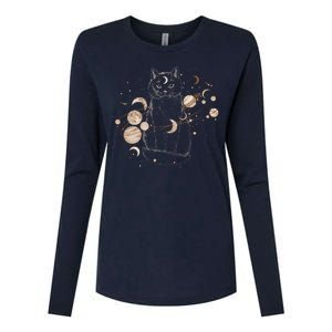 Magical Galaxy Cat Womens Cotton Relaxed Long Sleeve T-Shirt