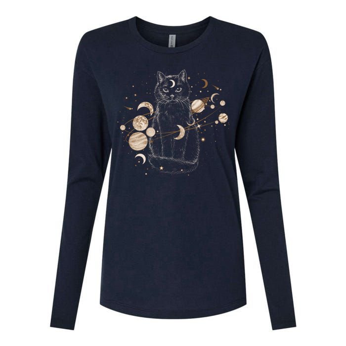 Magical Galaxy Cat Womens Cotton Relaxed Long Sleeve T-Shirt