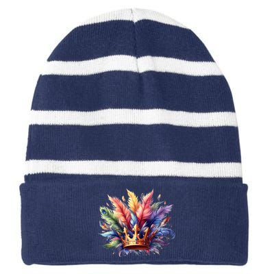 Mardi Gras Celebration Striped Beanie with Solid Band