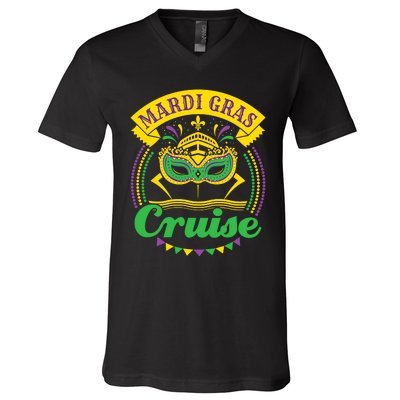 Mardi Gras Cruise Cruising Mask Cruise Ship Beads V-Neck T-Shirt