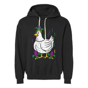 Mardi Gras Chicken Funny Outfit Farming Garment-Dyed Fleece Hoodie