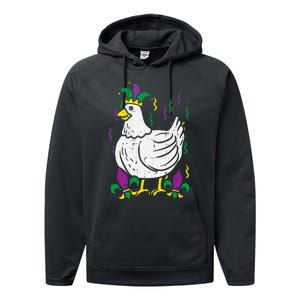 Mardi Gras Chicken Funny Outfit Farming Performance Fleece Hoodie