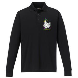 Mardi Gras Chicken Funny Outfit Farming Performance Long Sleeve Polo