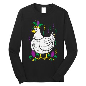 Mardi Gras Chicken Funny Outfit Farming Long Sleeve Shirt