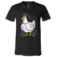 Mardi Gras Chicken Funny Outfit Farming V-Neck T-Shirt