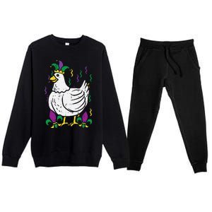 Mardi Gras Chicken Funny Outfit Farming Premium Crewneck Sweatsuit Set