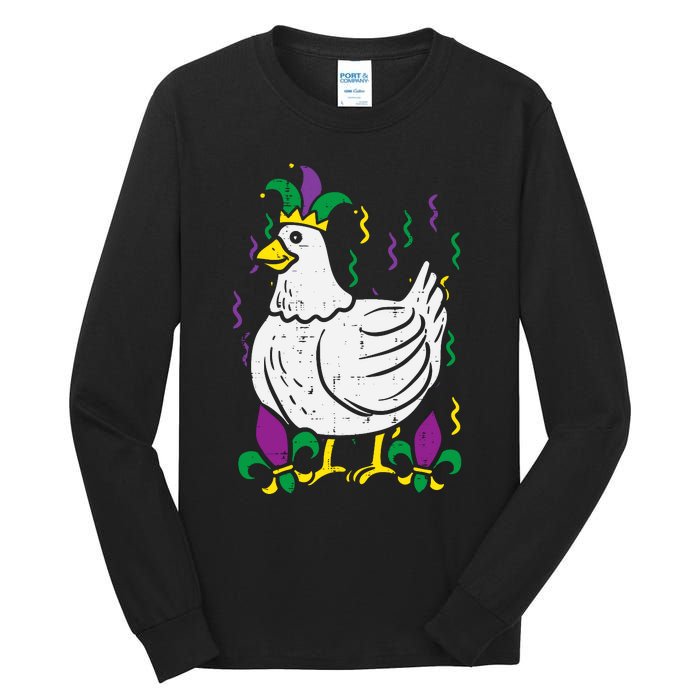 Mardi Gras Chicken Funny Outfit Farming Tall Long Sleeve T-Shirt