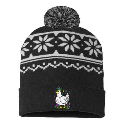 Mardi Gras Chicken Funny Outfit Farming USA-Made Snowflake Beanie