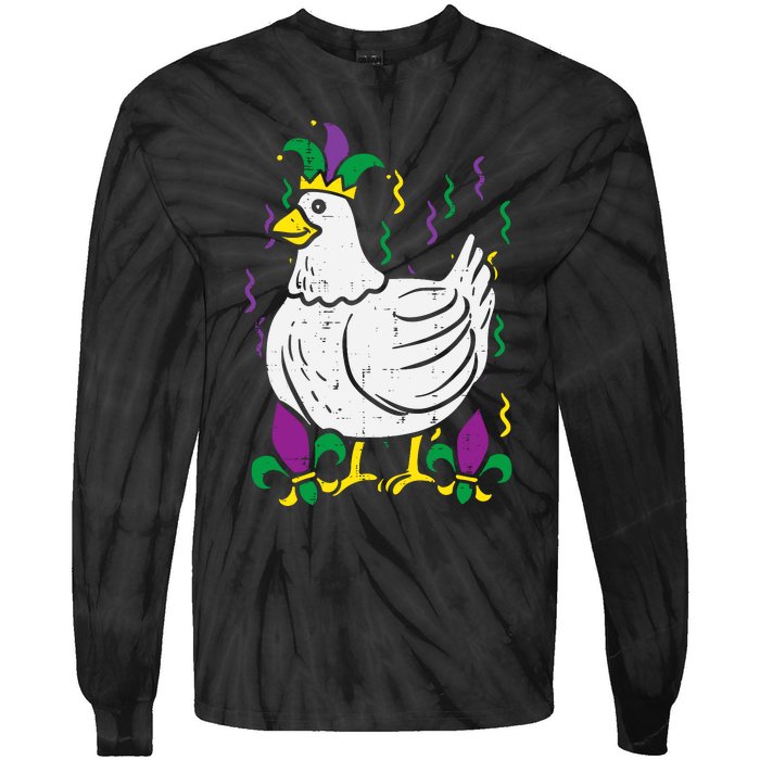 Mardi Gras Chicken Funny Outfit Farming Tie-Dye Long Sleeve Shirt