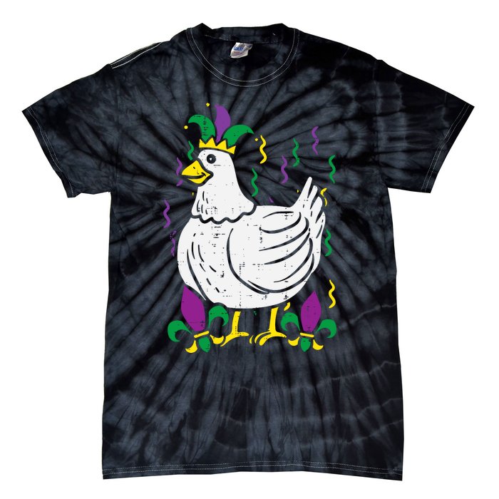 Mardi Gras Chicken Funny Outfit Farming Tie-Dye T-Shirt