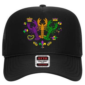 Mardi Gras Crawfish Happy Mardi Gras 2024 Matching Party High Crown Mesh Back Trucker Hat