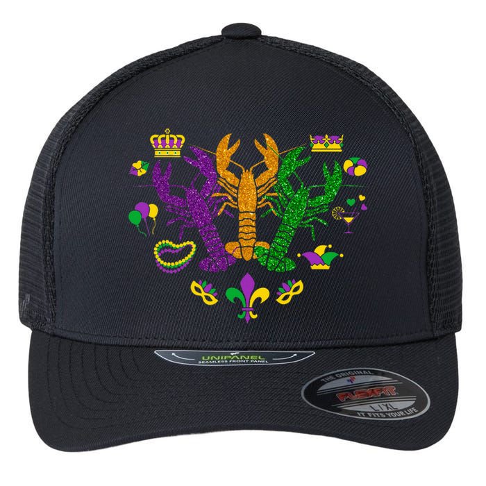 Mardi Gras Crawfish Happy Mardi Gras 2024 Matching Party Flexfit Unipanel Trucker Cap