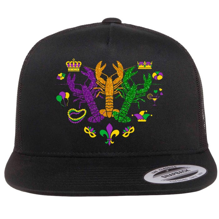 Mardi Gras Crawfish Happy Mardi Gras 2024 Matching Party Flat Bill Trucker Hat