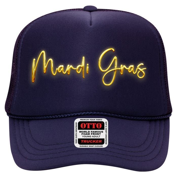 Mardi Gras Celebration Logo High Crown Mesh Back Trucker Hat