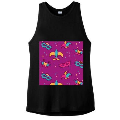 Mardi Gras Colorful Celebration Pattern Ladies PosiCharge Tri-Blend Wicking Tank
