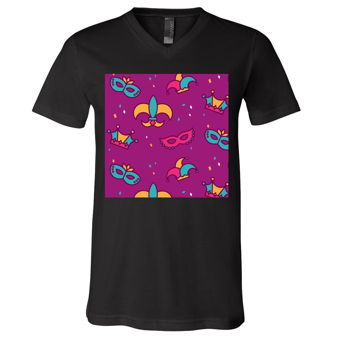Mardi Gras Colorful Celebration Pattern V-Neck T-Shirt