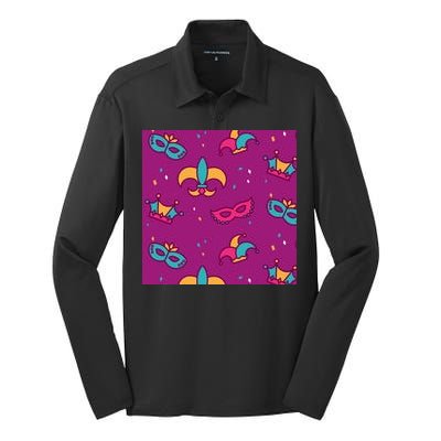 Mardi Gras Colorful Celebration Pattern Silk Touch Performance Long Sleeve Polo