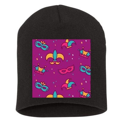 Mardi Gras Colorful Celebration Pattern Short Acrylic Beanie