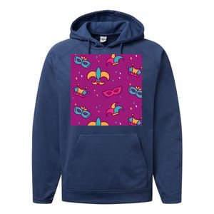 Mardi Gras Colorful Celebration Pattern Performance Fleece Hoodie