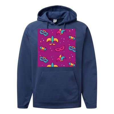 Mardi Gras Colorful Celebration Pattern Performance Fleece Hoodie