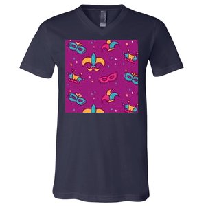 Mardi Gras Colorful Celebration Pattern V-Neck T-Shirt