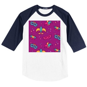 Mardi Gras Colorful Celebration Pattern Baseball Sleeve Shirt