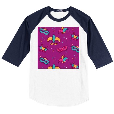 Mardi Gras Colorful Celebration Pattern Baseball Sleeve Shirt