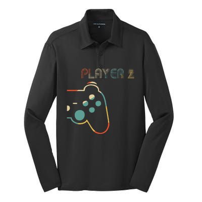 Matching Gamer Couple Player 1 Player 2 Cute Silk Touch Performance Long Sleeve Polo