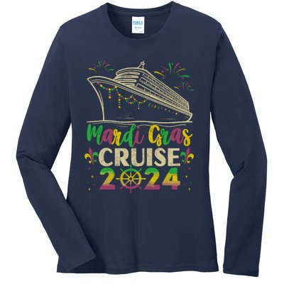 Mardi Gras Cruise 2024 Family Vacation Matching Cruise Ladies Long Sleeve Shirt