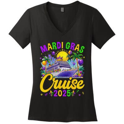Mardi Gras Carnival Cruise 2025 Family Cruising Mask Women's V-Neck T-Shirt