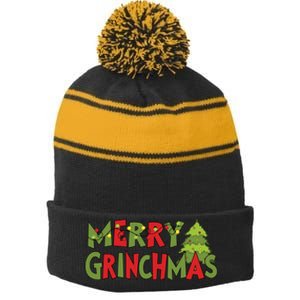 Merry Grinchmas Christmas Holiday Xmas Funny Matching Family Stripe Pom Pom Beanie