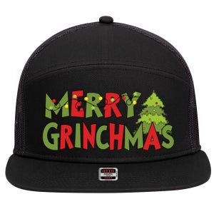 Merry Grinchmas Christmas Holiday Xmas Funny Matching Family 7 Panel Mesh Trucker Snapback Hat