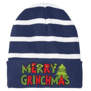 Merry Grinchmas Christmas Holiday Xmas Funny Matching Family Striped Beanie with Solid Band