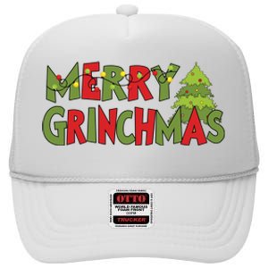 Merry Grinchmas Christmas Holiday Xmas Funny Matching Family High Crown Mesh Back Trucker Hat