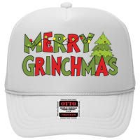 Merry Grinchmas Christmas Holiday Xmas Funny Matching Family High Crown Mesh Back Trucker Hat