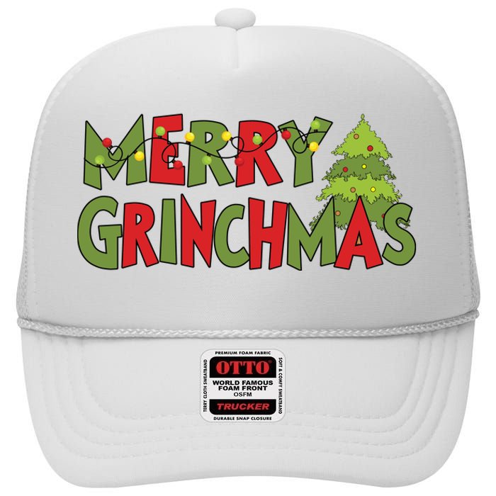 Merry Grinchmas Christmas Holiday Xmas Funny Matching Family High Crown Mesh Back Trucker Hat