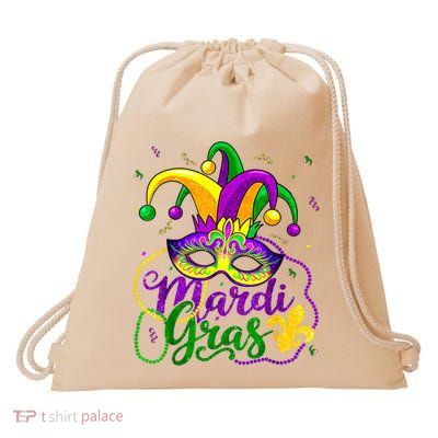 Mardi Gras Carnival Beads Mask Feathers Hat Drawstring Bag