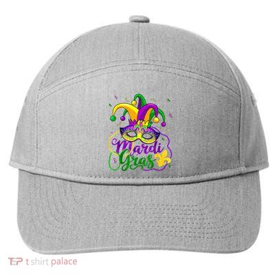Mardi Gras Carnival Beads Mask Feathers Hat 7-Panel Snapback Hat