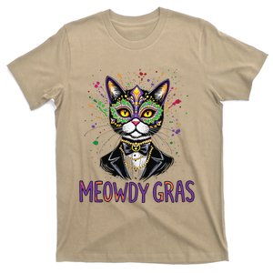 Meowdy Gras Cat Kitten Beads Mask Colorful Mardi Gras Party T-Shirt