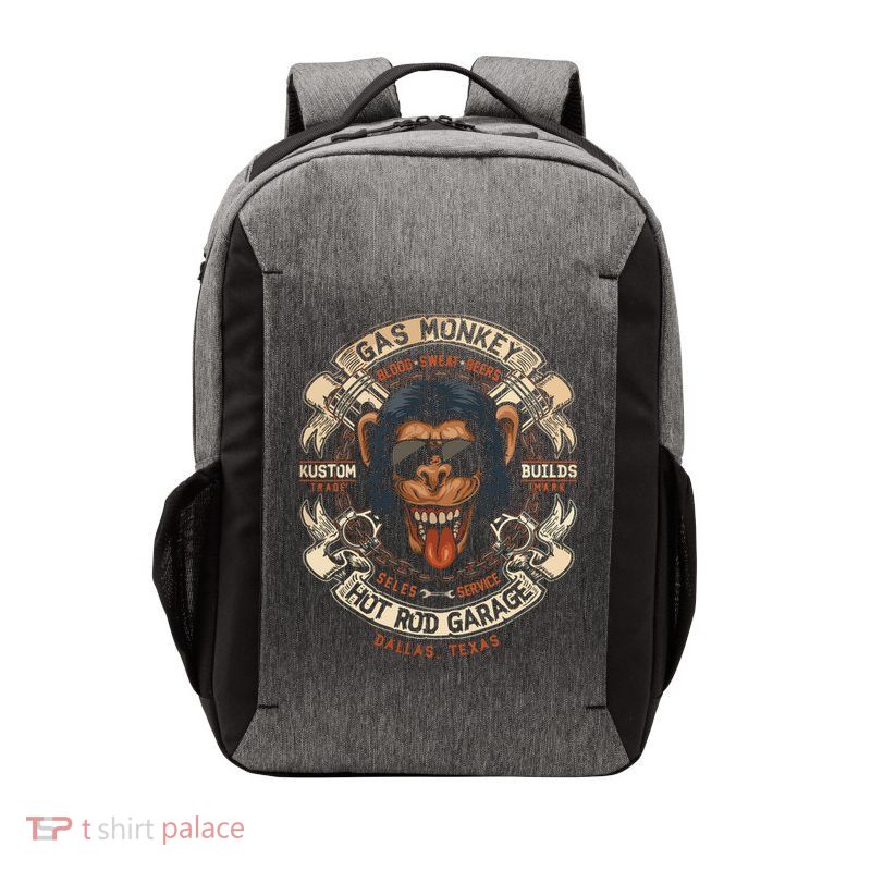 Monkey Gas Crossed Pistons Ribbon Vector Backpack
