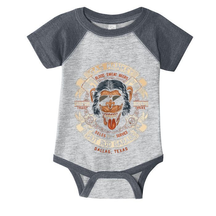 Monkey Gas Crossed Pistons Ribbon Infant Baby Jersey Bodysuit