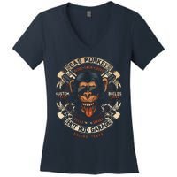 Monkey Gas Crossed Pistons Ribbon Women's V-Neck T-Shirt