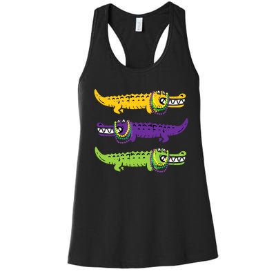 Mardi Gras Crocodile Alligator beads New Orleans Louisiana Women's Racerback Tank