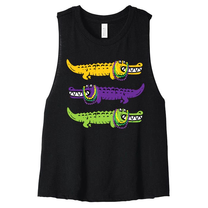 Mardi Gras Crocodile Alligator beads New Orleans Louisiana Women's Racerback Cropped Tank