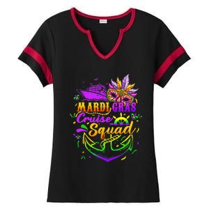 Mardi Gras Cruise Squad 2024 Matching Group Family Vacation Ladies Halftime Notch Neck Tee