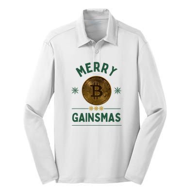 Merry Gainsmas Christmas Bitcoin Silk Touch Performance Long Sleeve Polo